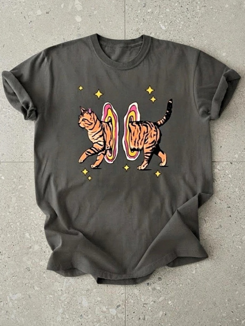 Funny Portal Space Cat Magic Universe Charcoal Gildan T-Shirt